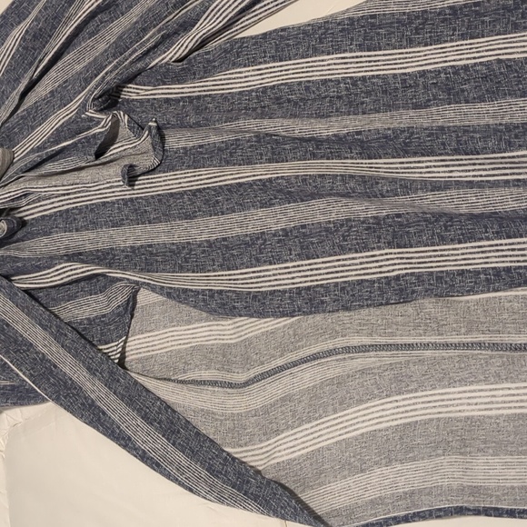 2 piece set off the shoulder top and pant. Navy denim color and white striped. - Picture 5 of 7